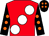 Red, large white spots, black sleeves, orange spots, black cap, orange spots (Lawnview Stud Limited)
