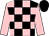 Black & pink check, pink sleeves, black cap (Mrs Judith Matthews)