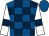 Dark blue and royal blue check, white sleeves, dark blue armlets, royal blue cap (Attenborough,casterton,harenstam,jones)