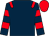 Dark blue, red epaulets, hooped sleeves, red cap (Inhurst Players)