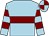 Light blue, maroon hoop, hooped sleeves, quartered cap (Fossos)