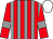 Red and grey stripes, red sleeves, grey armlets, white cap (Offthebridle Podcast)