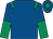 Royal blue, emerald green epaulets, halved sleeves, royal blue cap, emerald green diamond (Mrs A D Bourne)