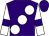 Purple, large white spots, white sleeves, purple armlets (Miss D Finkler, A Herd, Dr P Holloway)