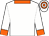 White, orange collar & cuffs, hooped cap (John Kalmanson)
