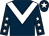 Dark blue, white chevron, dark blue sleeves, white stars, dark blue cap, white star (Ewart, Carruthers, Graham)