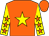 Orange, yellow star, yellow sleeves, orange stars and cap (Mr A Pollock & Mr H Jones)