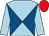 LIGHT BLUE and ROYAL BLUE diabolo, LIGHT BLUE sleeves, RED cap (Mrs R J Skan)