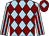 Light blue and maroon diamonds, striped sleeves, maroon cap, light blue diamond (Ms Laetitia Pienaar)