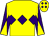 Yellow, purple triple diamond, diabolo on sleeves, yellow cap, purple diamonds (Mark Quaid)