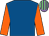 Royal blue, orange sleeves, mauve & light green striped cap (The Upside Down Partnership)