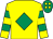 Yellow, emerald green diamond, hooped sleeves, emerald green cap, yellow spots (S Tobin)