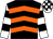 Black & orange chevrons, white & black hooped sleeves, white & black check cap (Thomas Harnett)