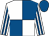 White and royal blue (quartered), striped sleeves, royal blue cap (Mr I Homer)