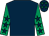 Dark blue, emerald green sleeves, dark blue stars, dark blue cap, emerald green stars (Three Chums Partnership)