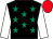 Black, emerald green stars, white sleeves, red cap (Mrs Helen O'Brien)
