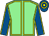 Light green, yellow seams, royal blue sleeves, yellow seams, royal blue & yellow hooped cap (R Scarborough)