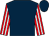 Dark blue, red & white striped sleeves, dark blue cap (Samuel M Mencoff)