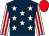 Dark blue, white stars, white & red striped sleeves, red cap (Trump It Up Syndicate)