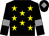 Black, yellow stars, black sleeves, grey armlets and diamond on black cap (Sam Farthing, Linda McGarry & Ken Nico)