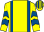Yellow, royal blue braces, royal blue chevrons on sleeves, striped cap (Richard Kiely)