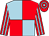 Light blue and red (quartered), red and light blue striped sleeves, hooped cap (Orchardstown Stud And Partner)