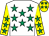 White, emerald green stars, yellow sleeves, emerald green stars, yellow cap, emerald green stars (Martin Carvill)