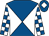 Royal blue and white diabolo, white and royal blue check sleeves, royal blue cap, white diamond (Anna Bilton)