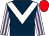 DARK BLUE, WHITE chevron, WHITE and MAUVE striped sleeves, RED cap (Waverley Racing)