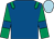 Royal blue, emerald green epaulettes, emerald green sleeves, royal blue armlet, light blue cap (Ms B A Casey)