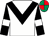 White, black chevron, black sleeves, white armlets, emerald green and red quartered cap (Harelaw Racing)
