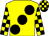 Yellow, large black spots, checked sleeves, black and yellow check cap (Ryan Chapman & Partner)