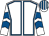 White, royal blue seams, chevrons on sleeves, striped cap (Mr Rob Little)