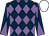 Dark blue and mauve diamonds, diabolo on sleeves, white cap (Hawke, Simms, Browne, Capps)