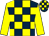 Dark blue and yellow check, yellow sleeves (Robert Allcock)