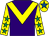 Purple, yellow chevron, yellow sleeves, emerald green stars, yellow cap, royal blue star (Birdinthehand Syndicate)