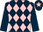 Dark blue and pink diamonds, dark blue sleeves, dark blue cap, pink star (The Hls Partnership)