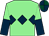 Light green, dark blue triple diamond, halved sleeves, dark blue and dark green quartered cap (Miss Emma M Richards)
