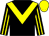 Black, yellow chevron, striped sleeves, yellow cap (Mr A Robson)