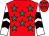 Red, emerald green stars, white sleeves, black chevrons, red cap, emerald green stars (Beta Chance Syndicate)