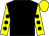 Black, yellow sleeves, black spots, yellow cap (Mr Anthony Harrison)