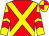 Red, yellow cross sashes, yellow sleeves, red chevrons, red & yellow quartered cap (W J Hayes)