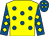 Yellow, royal blue spots, royal blue sleeves, yellow diamonds, royal blue cap, yellow diamonds (Brendan McNicholas)