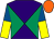 Purple and emerald green diabolo, royal blue and yellow halved sleeves, orange cap (Mr & Mrs I H Bendelow)