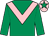 Emerald green, pink chevron, pink cap, emerald green star (Frank Lloyd)