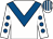 White, royal blue chevron, royal blue spots on sleeves, striped cap (Seven Heads Group Syndicate)