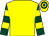 Yellow, dark green and yellow hooped sleeves, yellow and dark green hooped cap (Mr Edwin White)