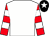 White, red and white hooped sleeves, black cap, white star (Mr P R Carter)