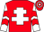 Red, white cross of lorraine, white and red chevrons on sleeves, red and white hooped cap (Moorland Racing And Mark Hammond)