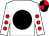 White, black disc, white sleeves, red spots, black and red quartered cap (Mrs Carol Newman)